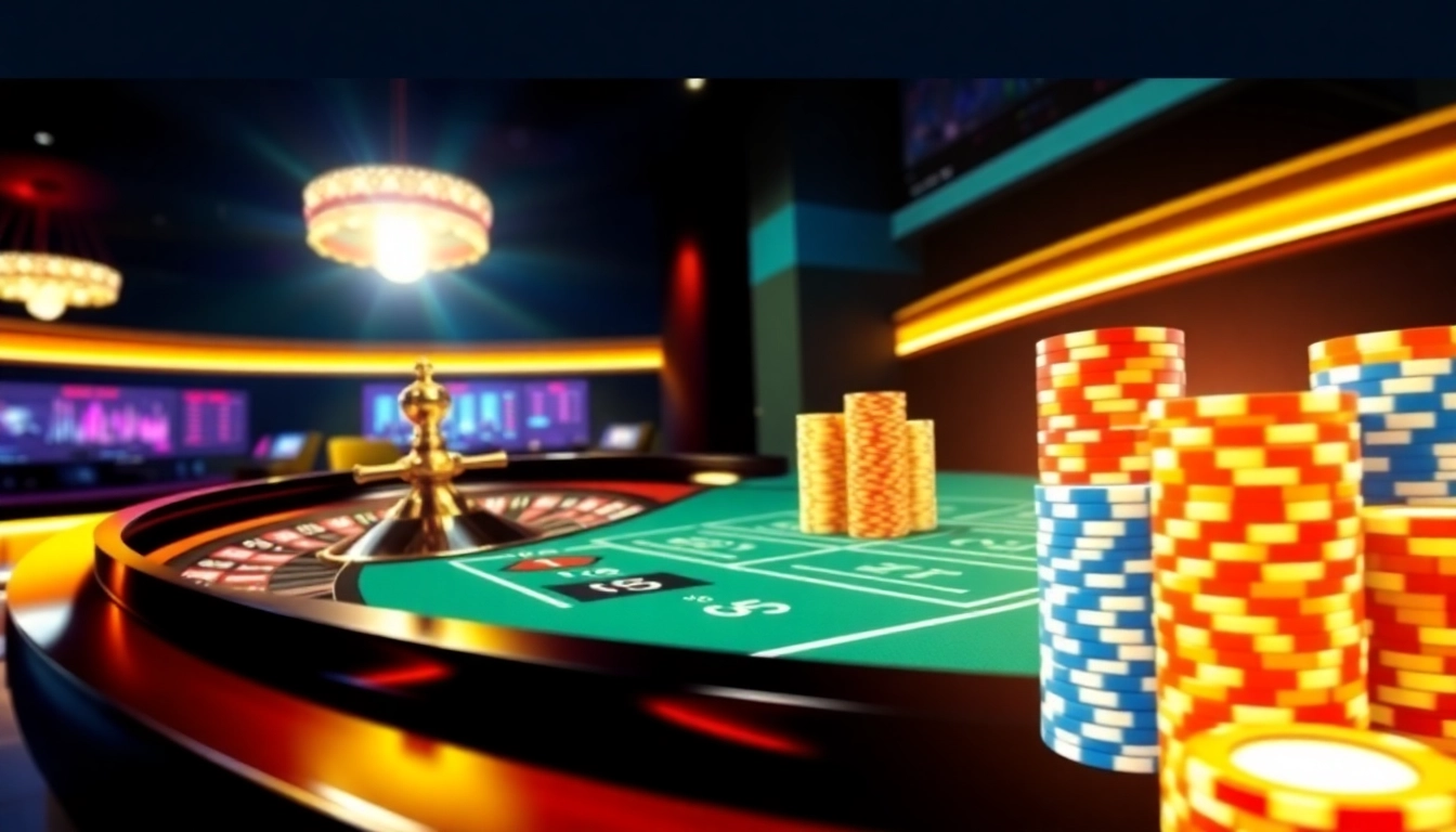 Visit https://ax88c.com/ for a dynamic live casino scene with real dealers and colorful betting chips in a professional setup, engaging visual for users.