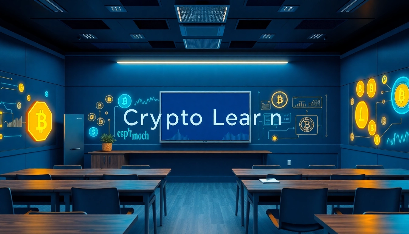 Crypto learning center with interactive digital screens displaying blockchain data for beginners to understand cryptocurrency concepts effectively.
