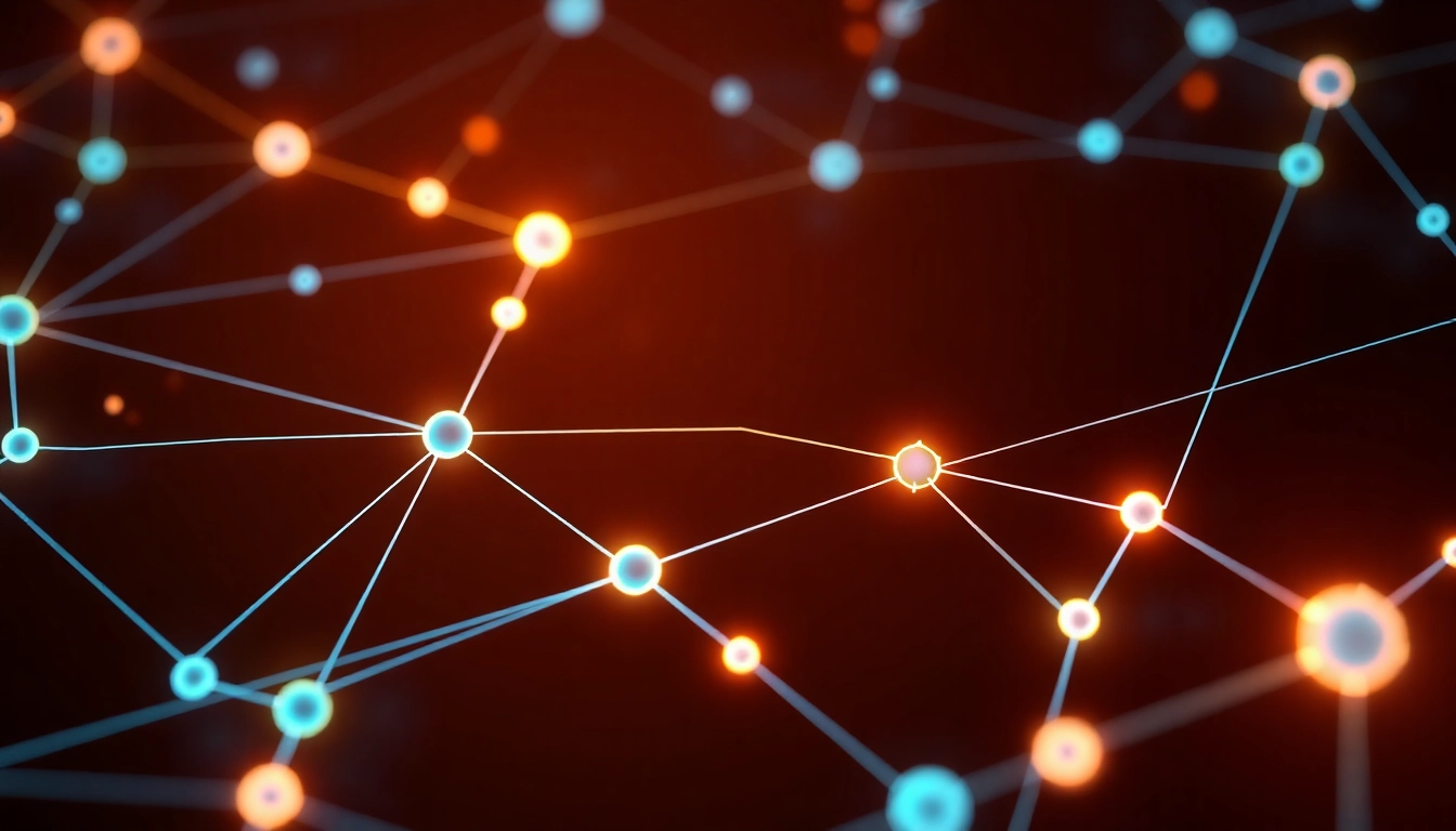 Blockchain technology visual showing secure digital ledger with interconnected nodes for data