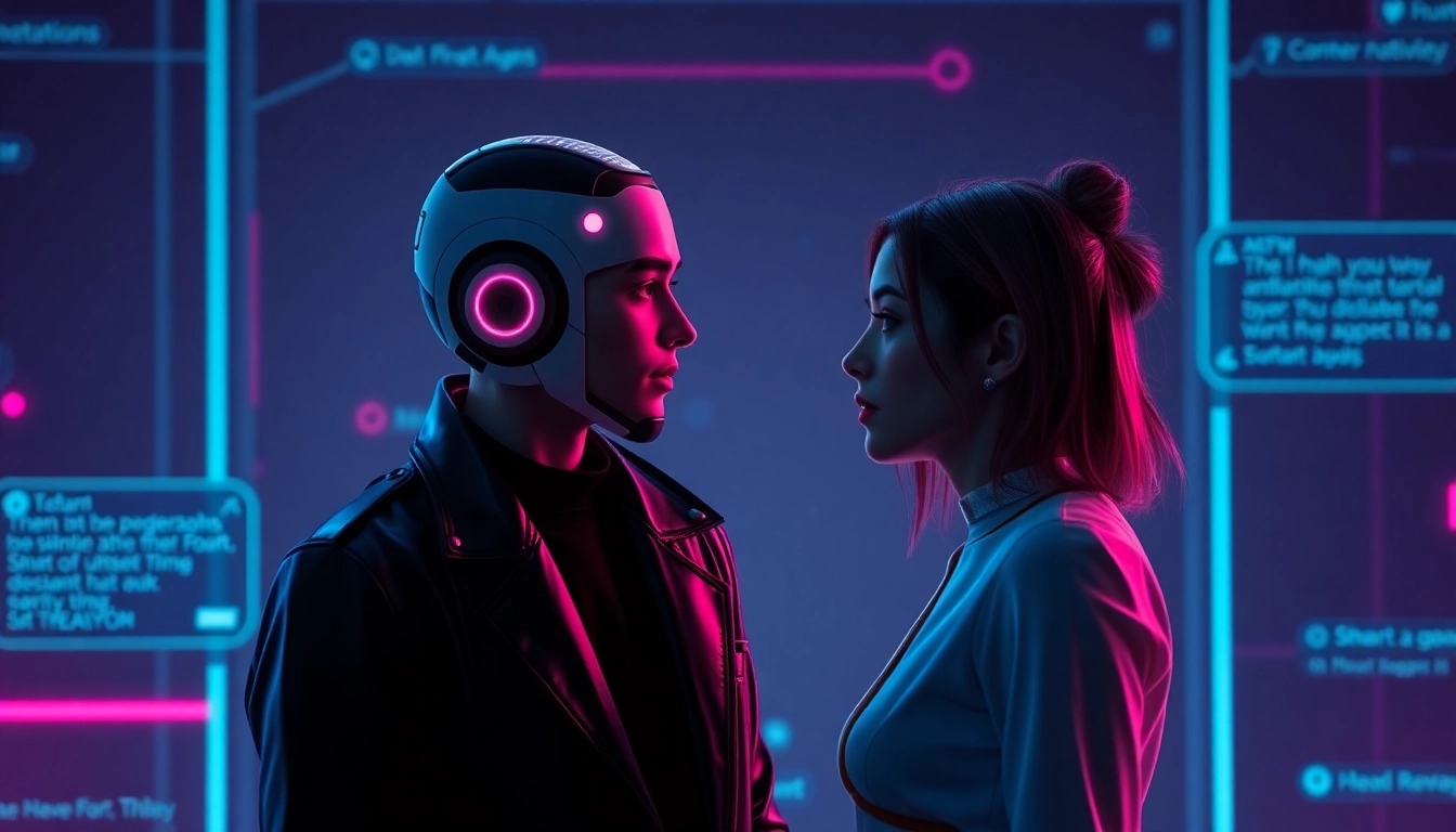 Illustration of a realistic NSFW AI chatbot engaging in intimate chat, emphasizing natural responses and personalized interaction.