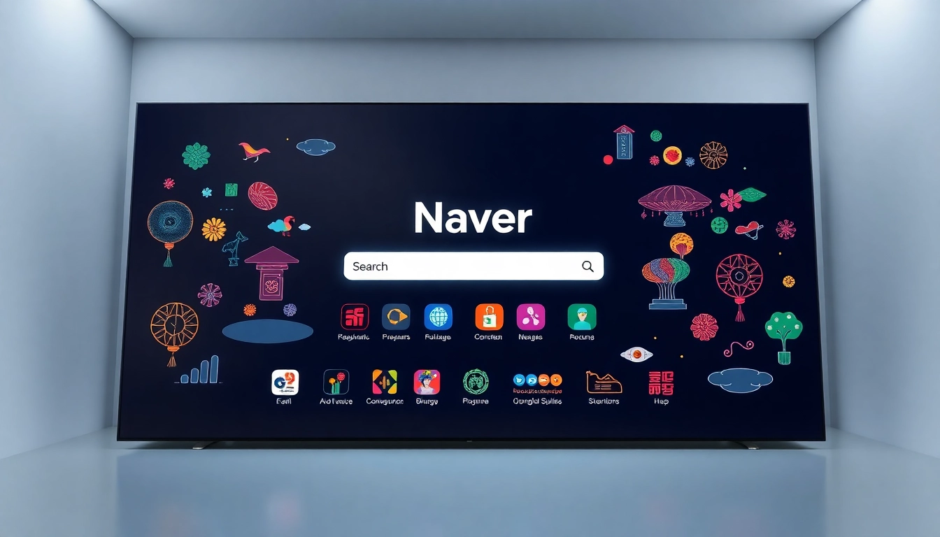 Naver's innovative search engine interface with vibrant colors and modern design, symbolizing connectivity and digital progress.