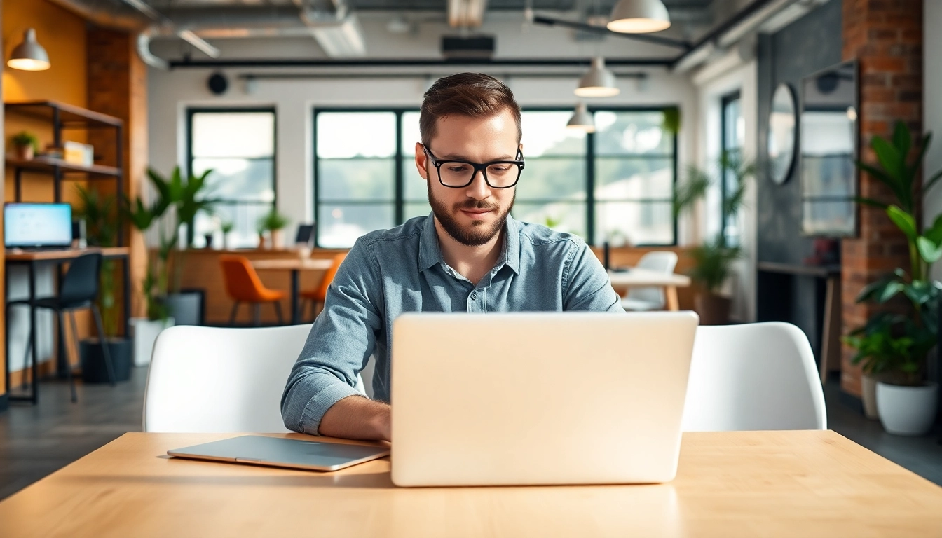 French freelance market professionals collaborating in a modern co-working space with focus and