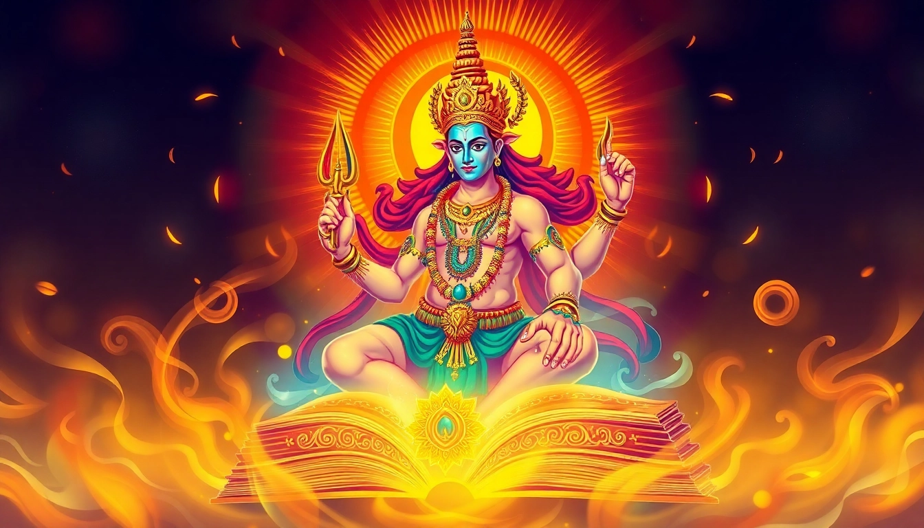 Mahadev book being held by a believer amid divine symbols, symbolizing trust and spirituality