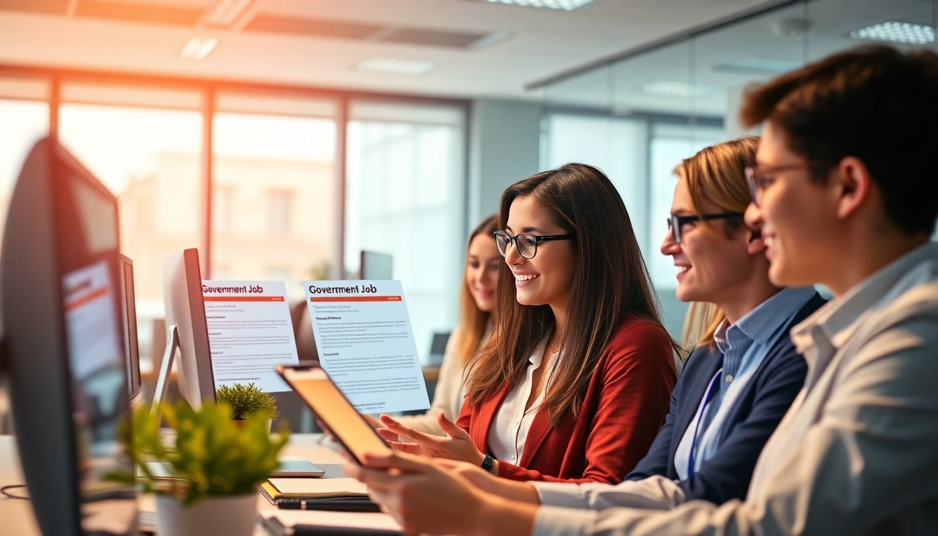 Latest Govt Jobs update with professionals analyzing application forms on digital devices for