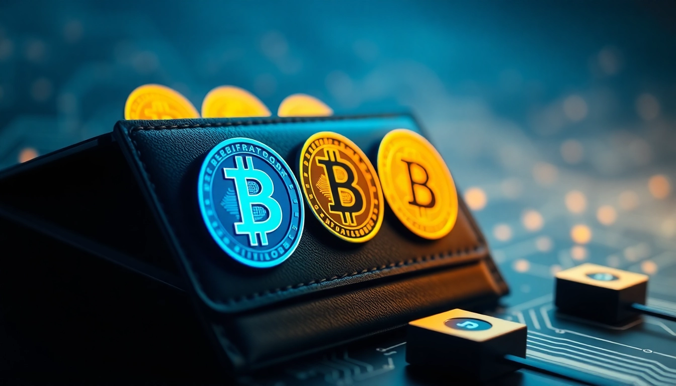 Guide To Buying Bitcoins Secure digital wallet with Bitcoin icons illustrating ease of investment