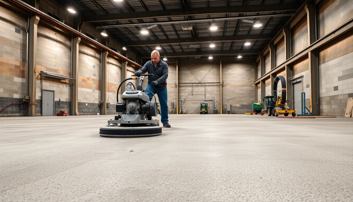 Concrete grinding Birmingham professional using industrial floor grinder on durable concrete